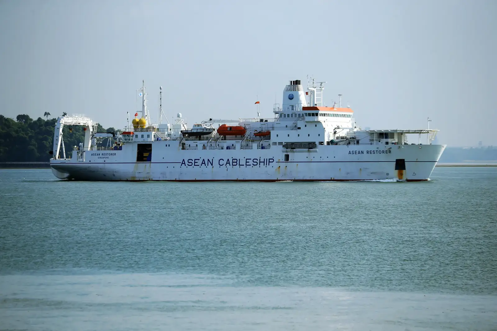 A cable-laying and repair ship at sea.